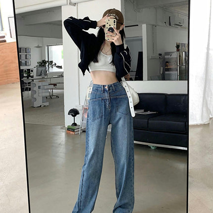 Women's High Waist Baggy Boyfriend Jeans Straight Leg Denim Pants