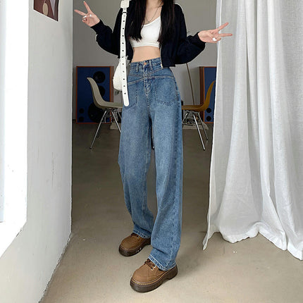 Women's High Waist Baggy Boyfriend Jeans Straight Leg Denim Pants