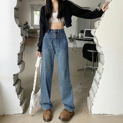 Women's High Waist Baggy Boyfriend Jeans Straight Leg Denim Pants