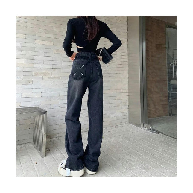 Women's Straight Leg Jeans Casual High Waisted Baggy Denim Pants