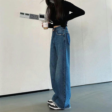 Straight Leg Jeans for Women High Waisted Frayed Raw Hem Loose Denim Pants