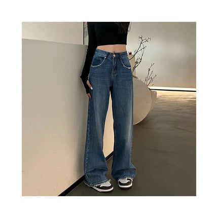 Straight Leg Jeans for Women High Waisted Frayed Raw Hem Loose Denim Pants