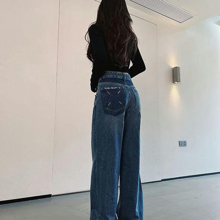 Straight Leg Jeans for Women High Waisted Frayed Raw Hem Loose Denim Pants