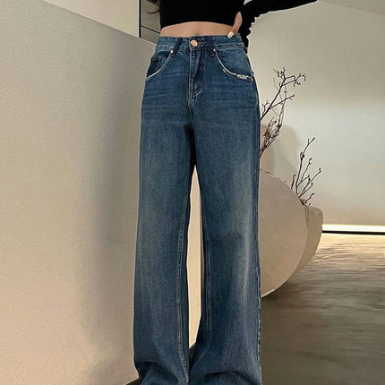 Straight Leg Jeans for Women High Waisted Frayed Raw Hem Loose Denim Pants