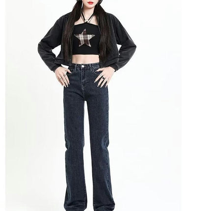 Baggy Jeans for Women High Waisted Stretch Straight Leg Casual Denim Pants-A1