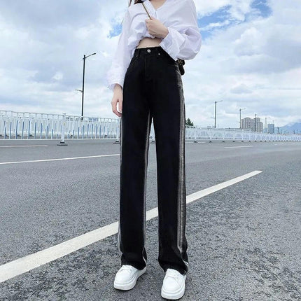 Women High Waisted Jeans Straight Baggy Wide Leg Denim Pants