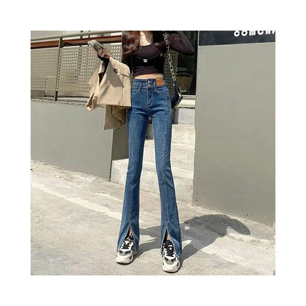 Women's High Rise Flare Jeans Slim Fit Trendy Slit Bell Bottom Jeans