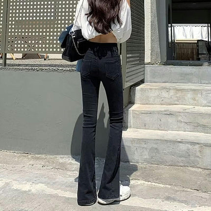 Women's High Rise Flare Jeans Slim Fit Trendy Slit Bell Bottom Jeans