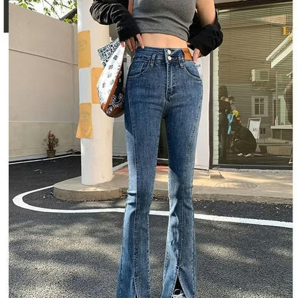 Women's High Rise Flare Jeans Slim Fit Trendy Slit Bell Bottom Jeans