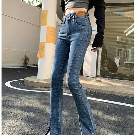 Women's High Rise Flare Jeans Slim Fit Trendy Slit Bell Bottom Jeans