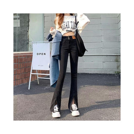 Women's High Rise Flare Jeans Slim Fit Trendy Slit Bell Bottom Jeans