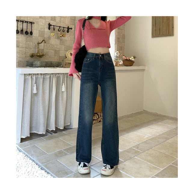 Women Wide Leg Straight Jeans High Waist Baggy Casual Denim Pants