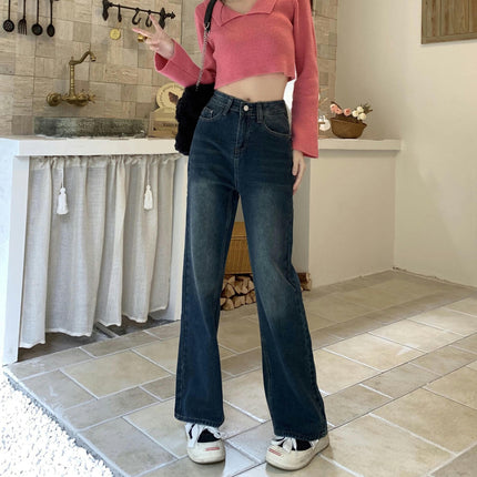 Women Wide Leg Straight Jeans High Waist Baggy Casual Denim Pants