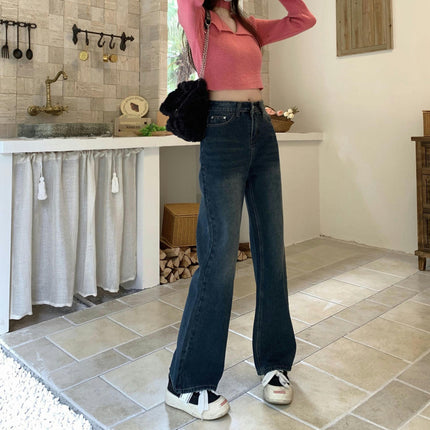 Women Wide Leg Straight Jeans High Waist Baggy Casual Denim Pants