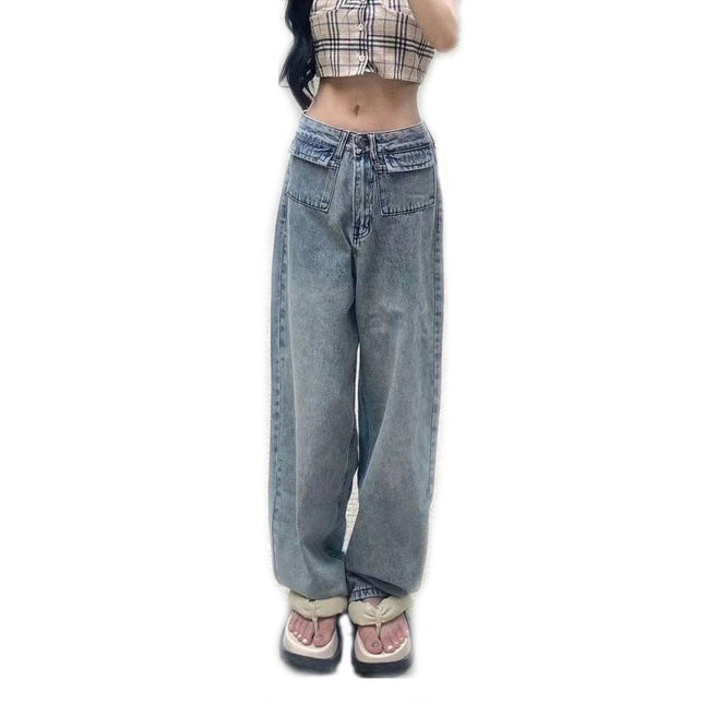 Women's High Waisted Baggy Jeans Wide Leg Straight Vintage Denim Pants