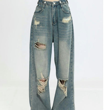 Ripped Wide Leg Jeans for Women Baggy Straight Boyfriend Denim Pants