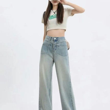 Women's High Waisted Boyfriend Jeans Baggy Straight Leg Casual Denim Pants