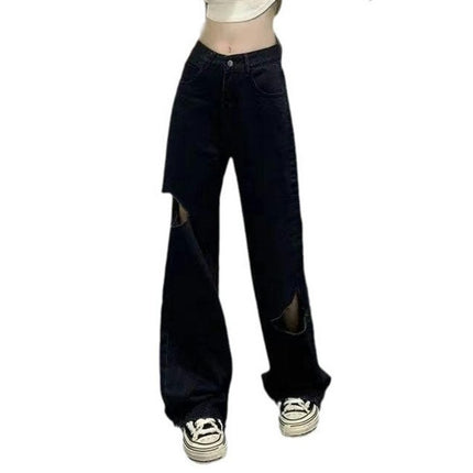 Women Loose Ripped Boyfriends Jeans High Waist Baggy Distressed Wide Leg Denim Pants