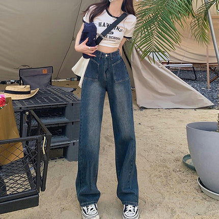 Women's Wide Leg Jeans Casual High Waisted Straight Baggy Denim Pants