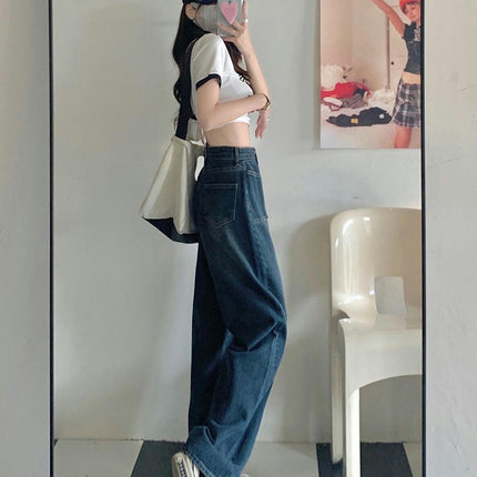 Women's Wide Leg Jeans Casual High Waisted Straight Baggy Denim Pants