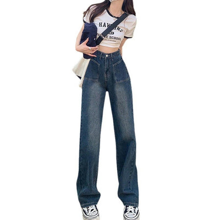 Women's Wide Leg Jeans Casual High Waisted Straight Baggy Denim Pants