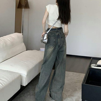 Straight Wide Leg Jeans for Women High Waisted Frayed Raw Hem Loose Denim Pants