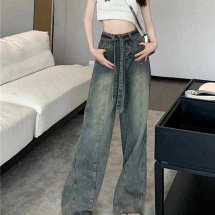 Straight Wide Leg Jeans for Women High Waisted Frayed Raw Hem Loose Denim Pants