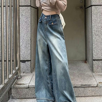 Women's Vintage Wide Leg Jeans High Waisted Baggy Denim Pants