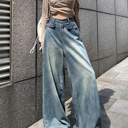 Women's Vintage Wide Leg Jeans High Waisted Baggy Denim Pants