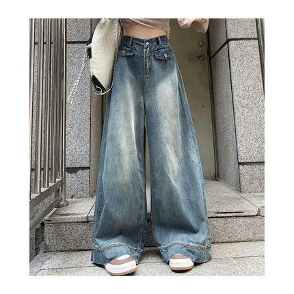 Women's Vintage Wide Leg Jeans High Waisted Baggy Denim Pants