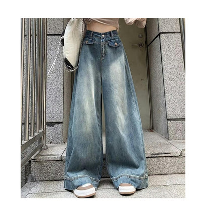 Women's Vintage Wide Leg Jeans High Waisted Baggy Denim Pants