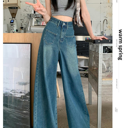 Women's Bell Bottom Wide Leg Jeans High Waisted Frayed Raw Hem Baggy Denim Pants