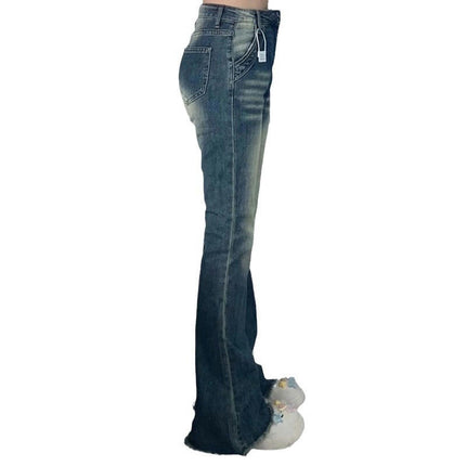 Women's Bell Bottom Jeans High Waist Skinny Raw Hem Flared Denim Jeans