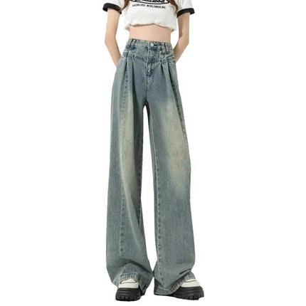 Women Straight Wide Leg Jeans High Waist Baggy Boyfriend Denim Pants