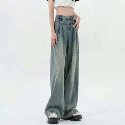 Women Straight Wide Leg Jeans High Waist Baggy Boyfriend Denim Pants