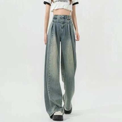 Women Straight Wide Leg Jeans High Waist Baggy Boyfriend Denim Pants