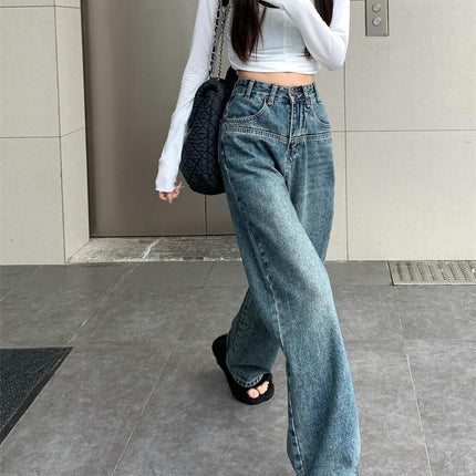 Women's Wide Leg Jeans Casual High Waisted Straight Denim Pants with Pockets-A2