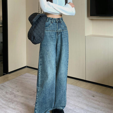 Women's Wide Leg Jeans Casual High Waisted Straight Denim Pants with Pockets-A2