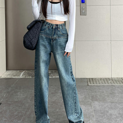 Women's Wide Leg Jeans Casual High Waisted Straight Denim Pants with Pockets-A2