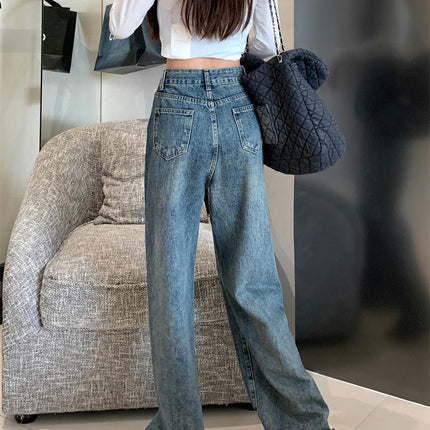 Women's Wide Leg Jeans Casual High Waisted Straight Denim Pants with Pockets-A2