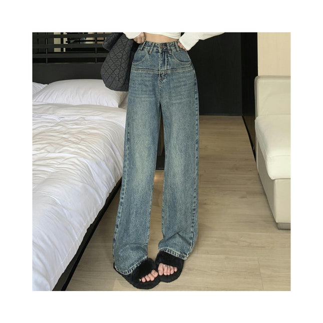 Women's Wide Leg Jeans Casual High Waisted Straight Denim Pants with Pockets-A2