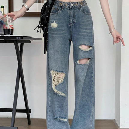 Women's High Waisted Wide Leg Jeans Casual Loose Ripped Denim Pants