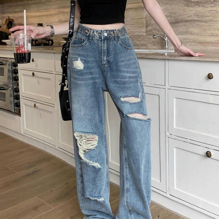 Women's High Waisted Wide Leg Jeans Casual Loose Ripped Denim Pants