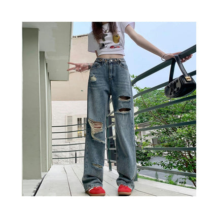 Women's High Waisted Wide Leg Jeans Casual Loose Ripped Denim Pants