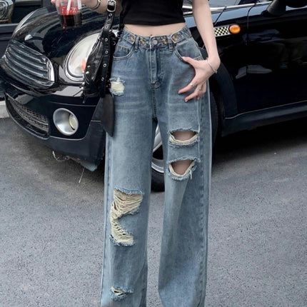 Women's High Waisted Wide Leg Jeans Casual Loose Ripped Denim Pants