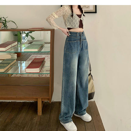 Women's Casual Wide Leg Jeans High Waisted Straight Denim Pants with Pockets