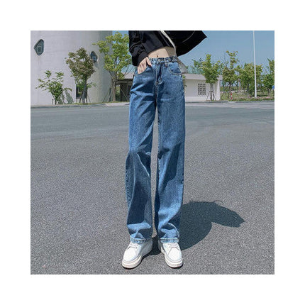 Women's High Waisted Straight Leg Long Jeans Beggy Casual Denim Pants