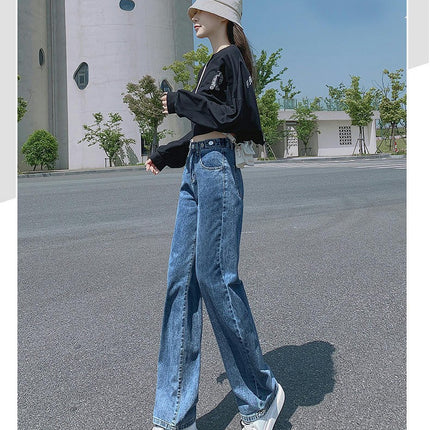 Women's High Waisted Straight Leg Long Jeans Beggy Casual Denim Pants