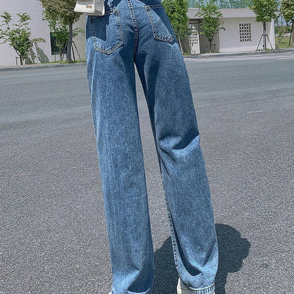 Women's High Waisted Straight Leg Long Jeans Beggy Casual Denim Pants