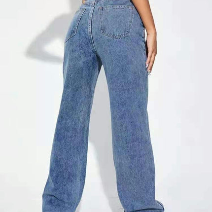 Women's High Waisted Boyfriend Baggy Jeans Straight Wide Leg Casual Denim Pants